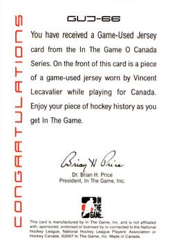 2007-08 In The Game O Canada - Game-Used Jerseys #GUJ-66 Vincent Lecavalier  Back
