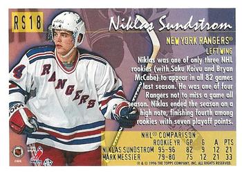 1996-97 Topps NHL Picks - Rookie Stars #RS18 Niklas Sundstrom Back