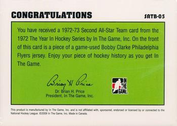 2009-10 In The Game 1972 The Year In Hockey - '72-'73 Second Team All Star #SATB-05 Bobby Clarke  Back