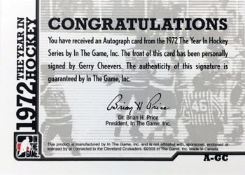 2009-10 In The Game 1972 The Year In Hockey - Autographs #A-GC Gerry Cheevers  Back