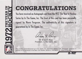 2009-10 In The Game 1972 The Year In Hockey - Autographs #A-NF Norm Ferguson  Back