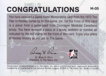 2009-10 In The Game 1972 The Year In Hockey - Game Used Emblem Black #M-05 Yvan Cournoyer Back