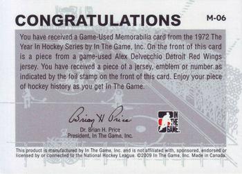 2009-10 In The Game 1972 The Year In Hockey - Game Used Emblem Black #M-06 Alex Delvecchio Back