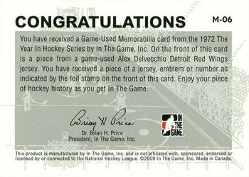 2009-10 In The Game 1972 The Year In Hockey - Game Used Emblem Gold #M-06 Alex Delvecchio Back