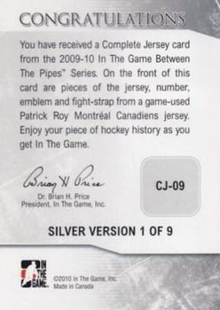 2009-10 In The Game Between The Pipes - Complete Jerseys Silver #CJ09 Patrick Roy  Back