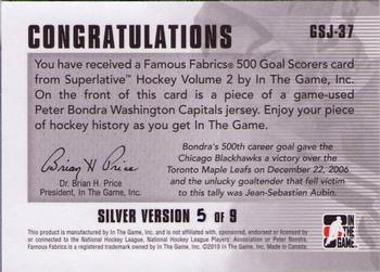 2009-10 In The Game Superlative - Famous Fabrics 500 Goal Scorers Jerseys Silver #GSJ-37 Peter Bondra  Back