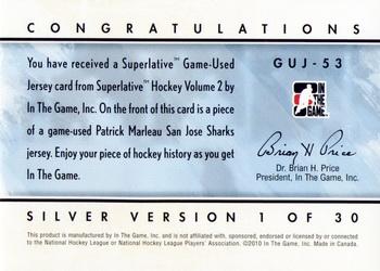 2009-10 In The Game Superlative - Game Used Jerseys Silver #GUJ-53 Patrick Marleau  Back