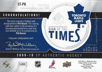 2009-10 SP Authentic - Sign of the Times #ST-PK Phil Kessel Back