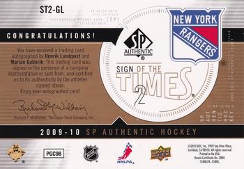 2009-10 SP Authentic - Sign of the Times 2 #ST2-GL Henrik Lundqvist / Marian Gaborik Back