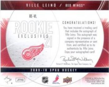 2009-10 SP Game Used - Rookie Exclusives Autographs #RE-VL Ville Leino  Back