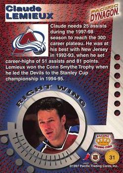 1997-98 Pacific Dynagon #31 Claude Lemieux Back