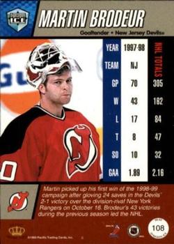 1998-99 Pacific Dynagon Ice #108 Martin Brodeur Back