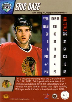 1998-99 Pacific Dynagon Ice #40 Eric Daze Back