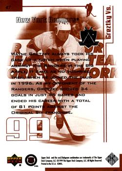 1999 Upper Deck Wayne Gretzky Living Legend #47 Wayne Gretzky (vs NY Rangers) Back