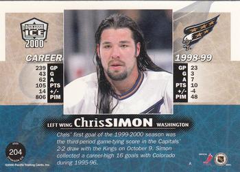 1999-00 Pacific Dynagon Ice #204 Chris Simon Back