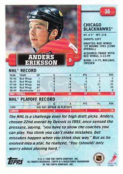 1999-00 Topps #36 Anders Eriksson Back