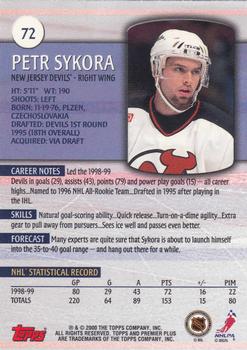 1999-00 Topps Premier Plus #72 Petr Sykora Back