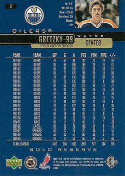 1999-00 Upper Deck Gold Reserve #3 Wayne Gretzky Back