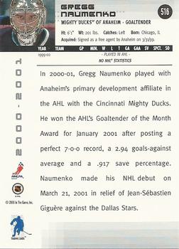 2000-01 Be a Player Memorabilia #516 Gregg Naumenko Back