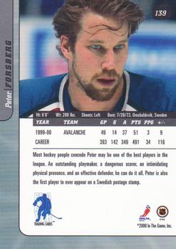 2000-01 Be a Player Signature Series #139 Peter Forsberg Back