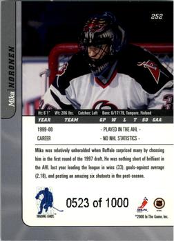 2000-01 Be a Player Signature Series #252 Mika Noronen Back