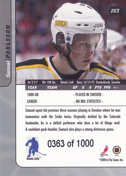 2000-01 Be a Player Signature Series #263 Samuel Pahlsson Back