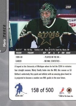 2000-01 Be a Player Signature Series #288 Marty Turco Back