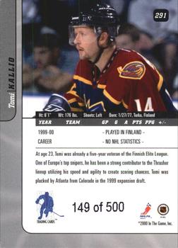2000-01 Be a Player Signature Series #291 Tomi Kallio Back