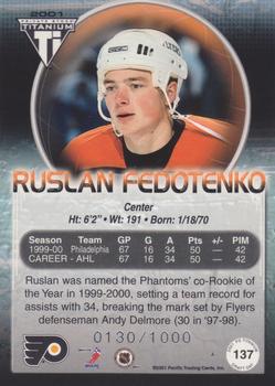2000-01 Pacific Private Stock Titanium Draft Day #137 Ruslan Fedotenko Back