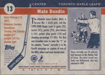 2000-01 Topps Heritage #13 Mats Sundin Back