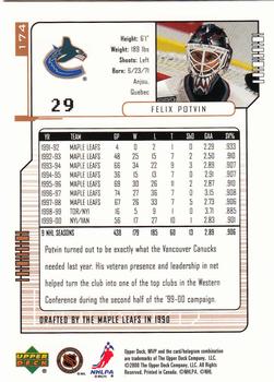 2000-01 Upper Deck MVP #174 Felix Potvin Back