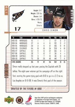 2000-01 Upper Deck MVP #179 Chris Simon Back