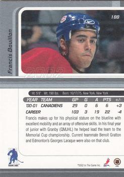 2001-02 Be a Player Signature Series #188 Francis Bouillon Back