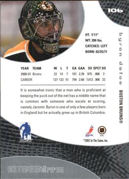 2001-02 Be a Player Between the Pipes #106 Byron Dafoe Back