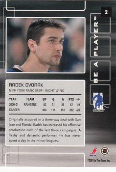 2001-02 Be a Player Memorabilia #2 Radek Dvorak Back