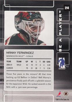 2001-02 Be a Player Memorabilia #214 Manny Fernandez Back