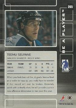 2001-02 Be a Player Memorabilia #265 Teemu Selanne Back