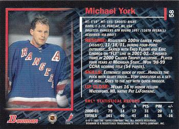 2001-02 Bowman YoungStars #58 Mike York Back