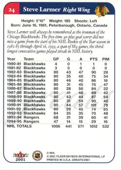 2001-02 Fleer Greats of the Game #24 Steve Larmer Back
