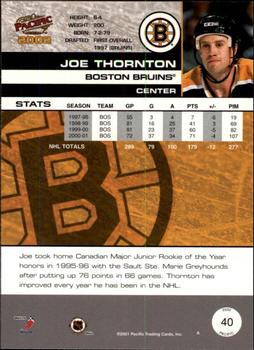 2001-02 Pacific #40 Joe Thornton Back