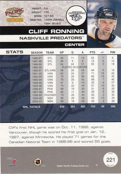 2001-02 Pacific #221 Cliff Ronning Back