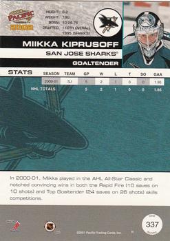 2001-02 Pacific #337 Miikka Kiprusoff Back