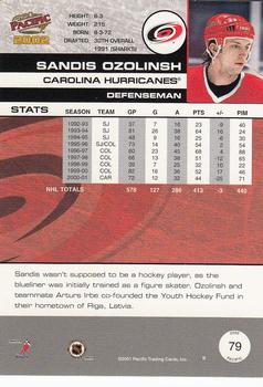 2001-02 Pacific #79 Sandis Ozolinsh Back