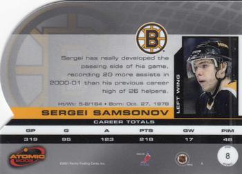 2001-02 Pacific Atomic #8 Sergei Samsonov Back