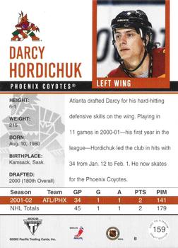 2001-02 Pacific Private Stock Titanium Draft #159 Darcy Hordichuk Back