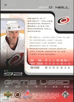 2001-02 SP Game Used #7 Jeff O'Neill Back