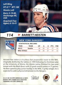 2001-02 Stadium Club #114 Barrett Heisten Back