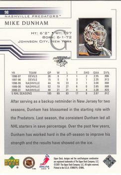 2001-02 Upper Deck #98 Mike Dunham Back