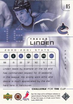 2001-02 Upper Deck Challenge for the Cup #85 Trevor Linden Back