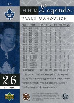 2001-02 Upper Deck Legends #58 Frank Mahovlich Back